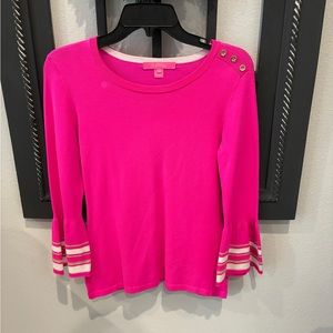 LILLY PULITZER Callee Sweater Size Small Pink 3/4 Bell Sleeve Button Accent